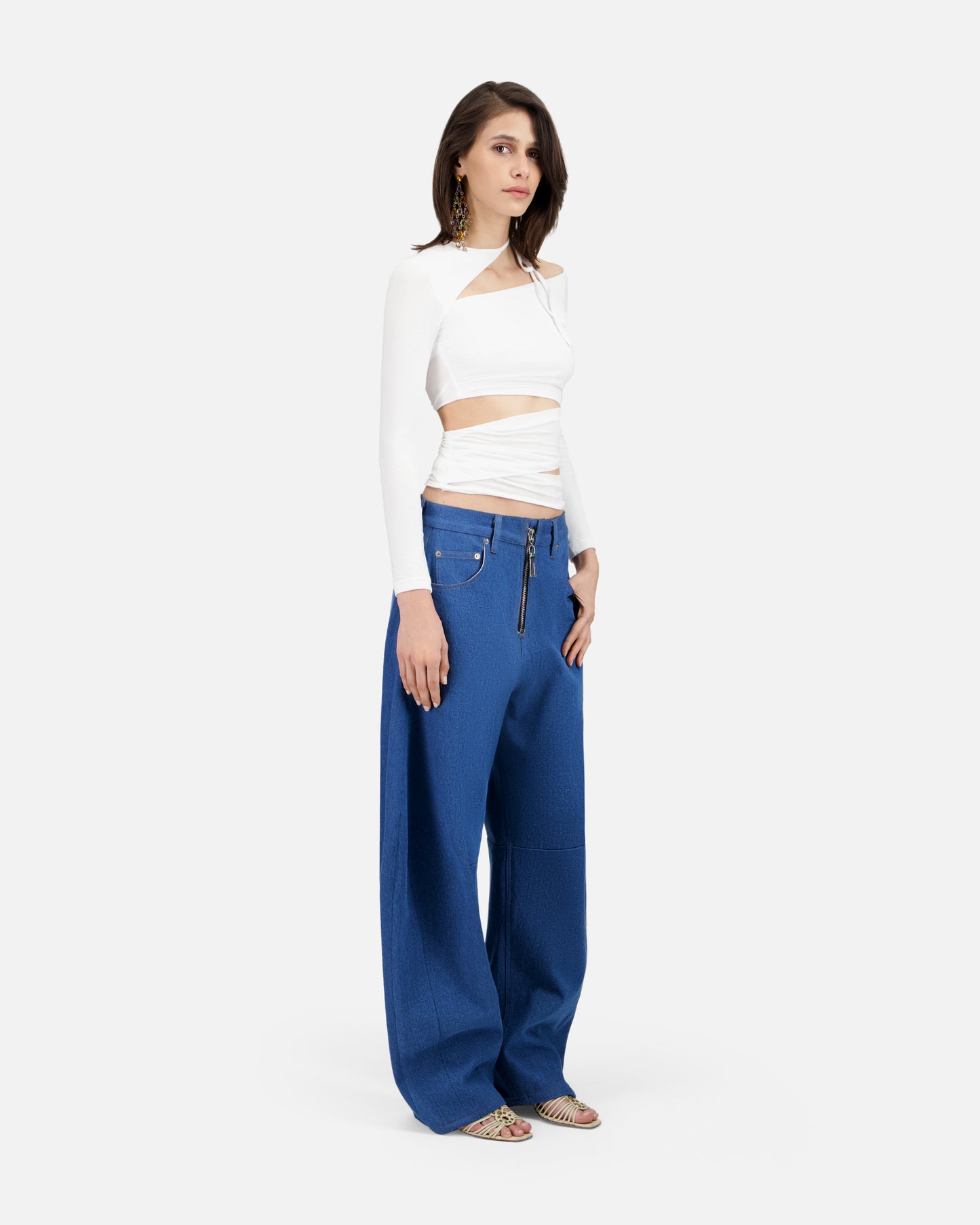 LONG SLEEVE TOP WITH ASYMMETRIC CUT-OUTS