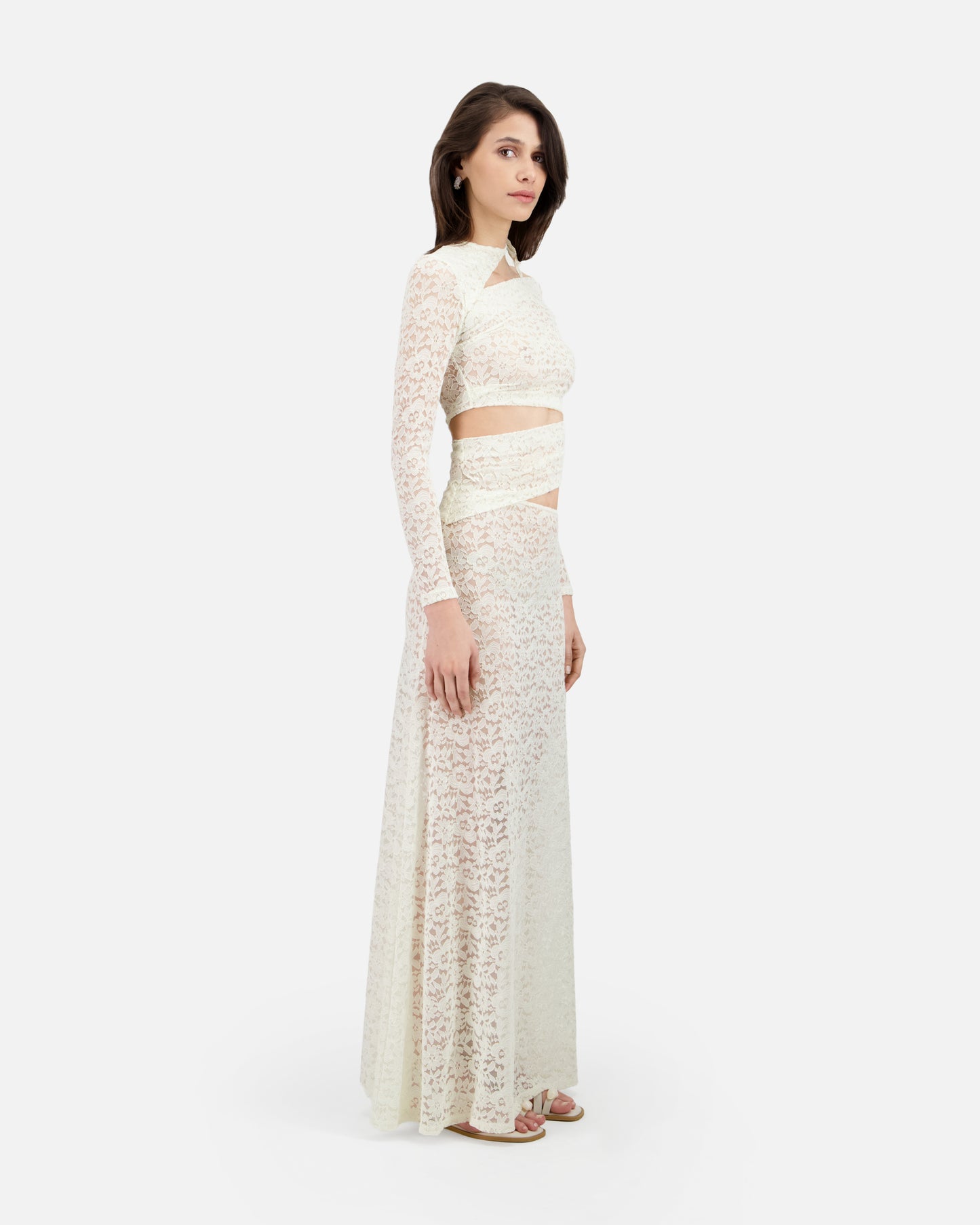LONG DRESS IN LACE WITH ASYMMETRIC CUT-OUTS