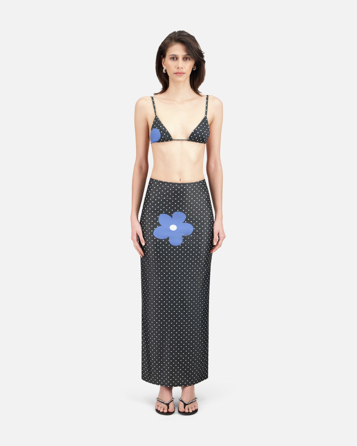 DOT AND FLOWER PRINTED TUBE SKIRT