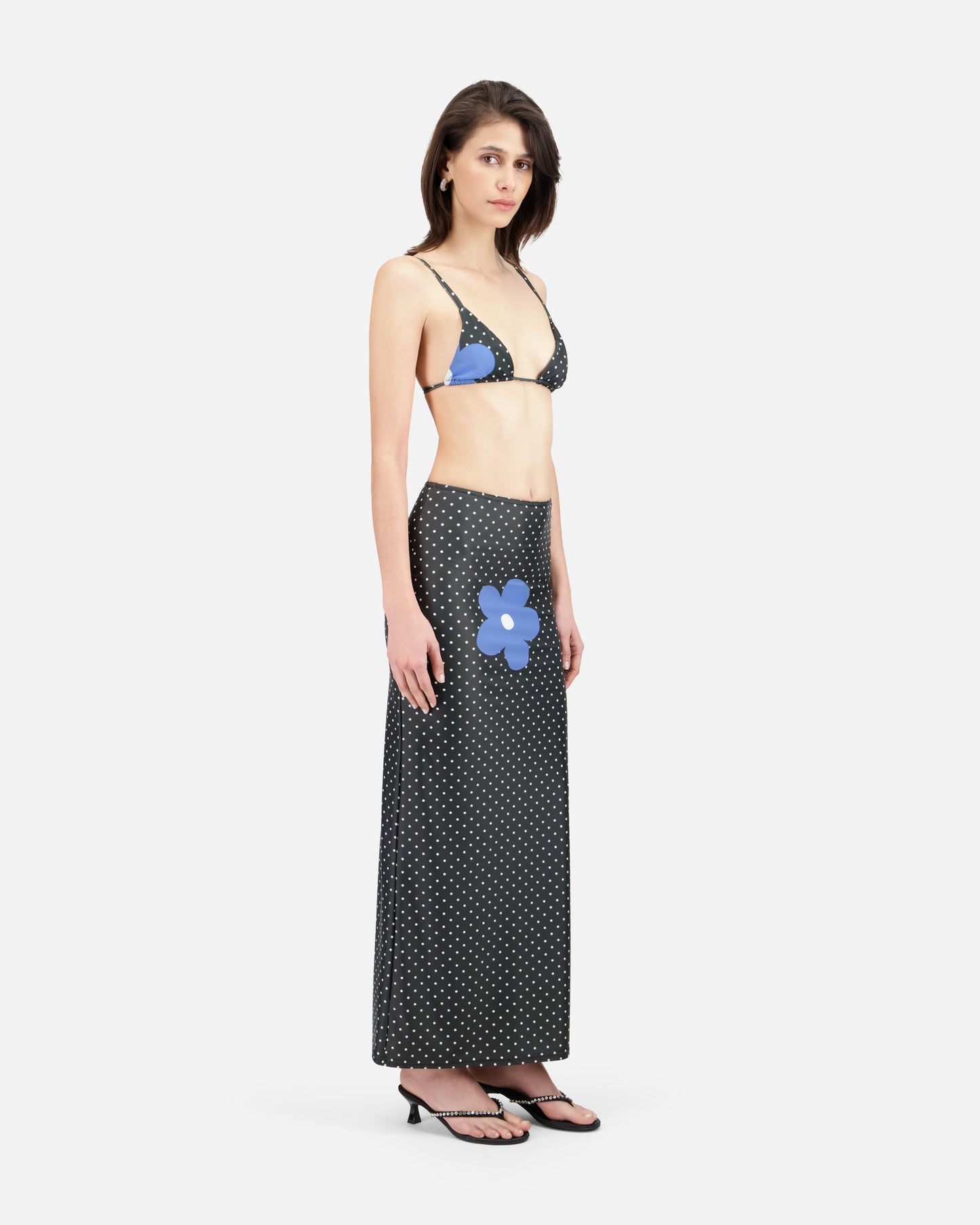 DOT AND FLOWER PRINTED TUBE SKIRT