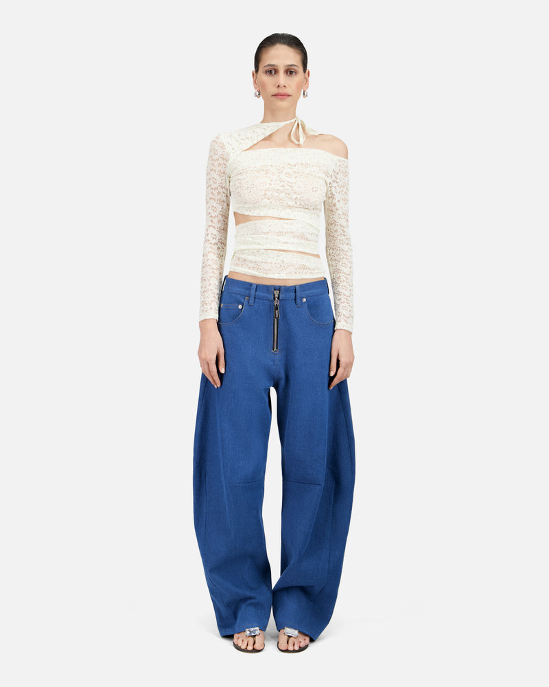 LONG SLEEVE LACE TOP WITH ASYMMETRIC CUT-OUTS
