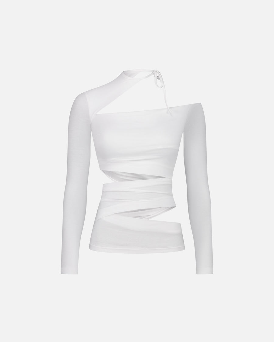 LONG SLEEVE TOP WITH ASYMMETRIC CUT-OUTS