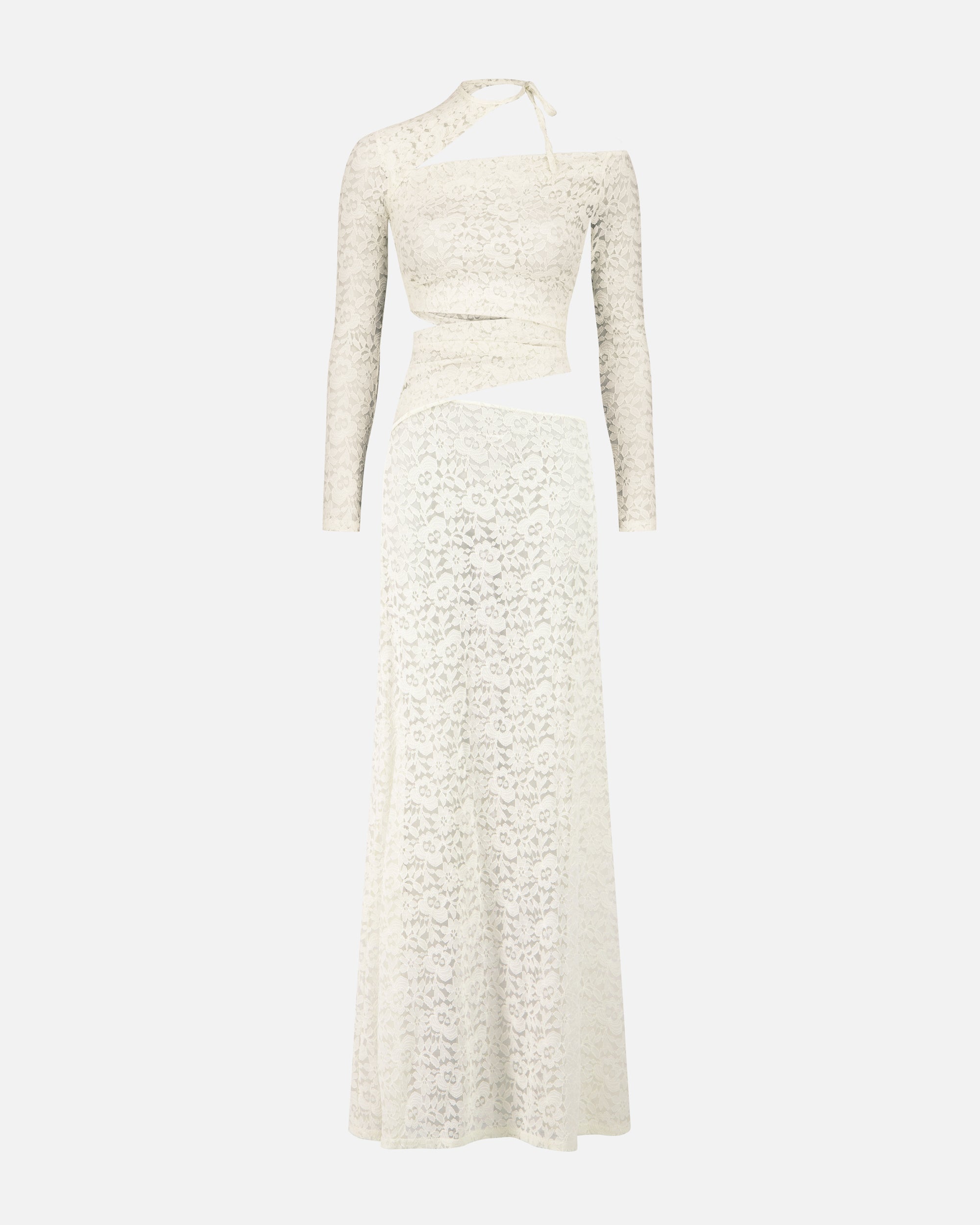 LONG DRESS IN LACE WITH ASYMMETRIC CUT-OUTS
