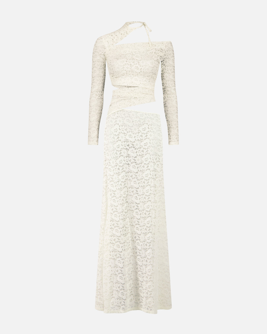 LONG DRESS IN LACE WITH ASYMMETRIC CUT-OUTS