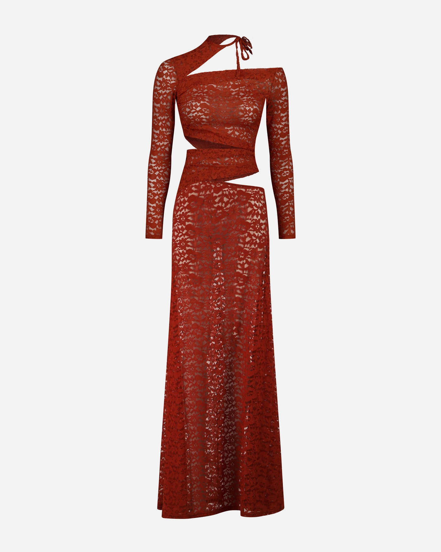 LONG DRESS IN LACE WITH ASYMMETRIC CUT-OUTS