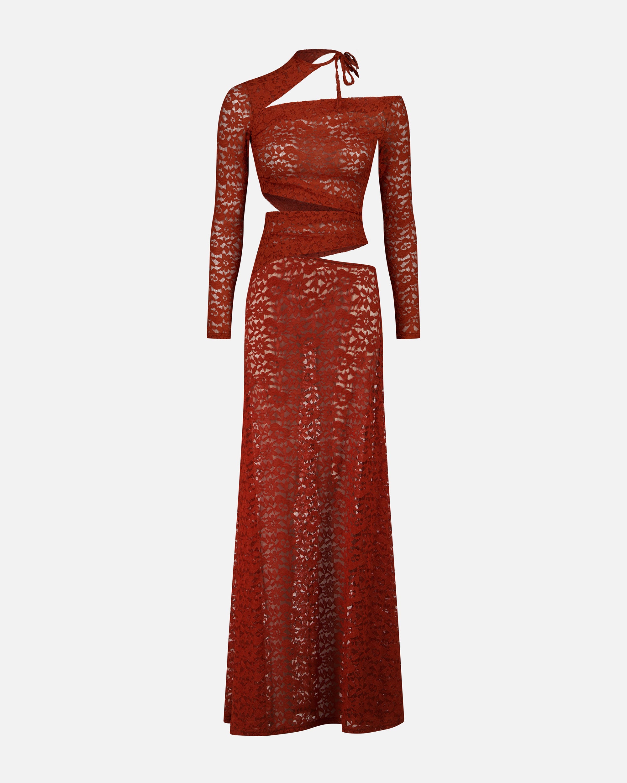 LONG DRESS IN LACE WITH ASYMMETRIC CUT-OUTS