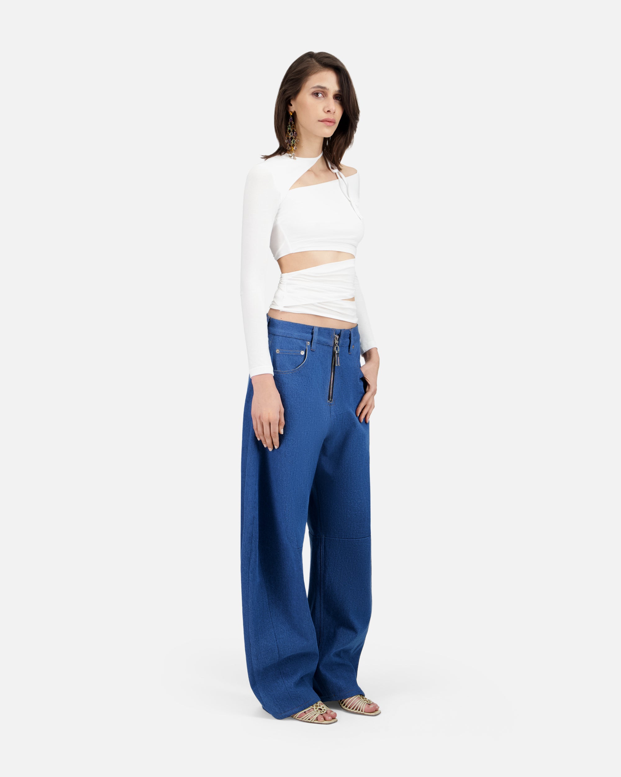 LONG SLEEVE TOP WITH ASYMMETRIC CUT-OUTS