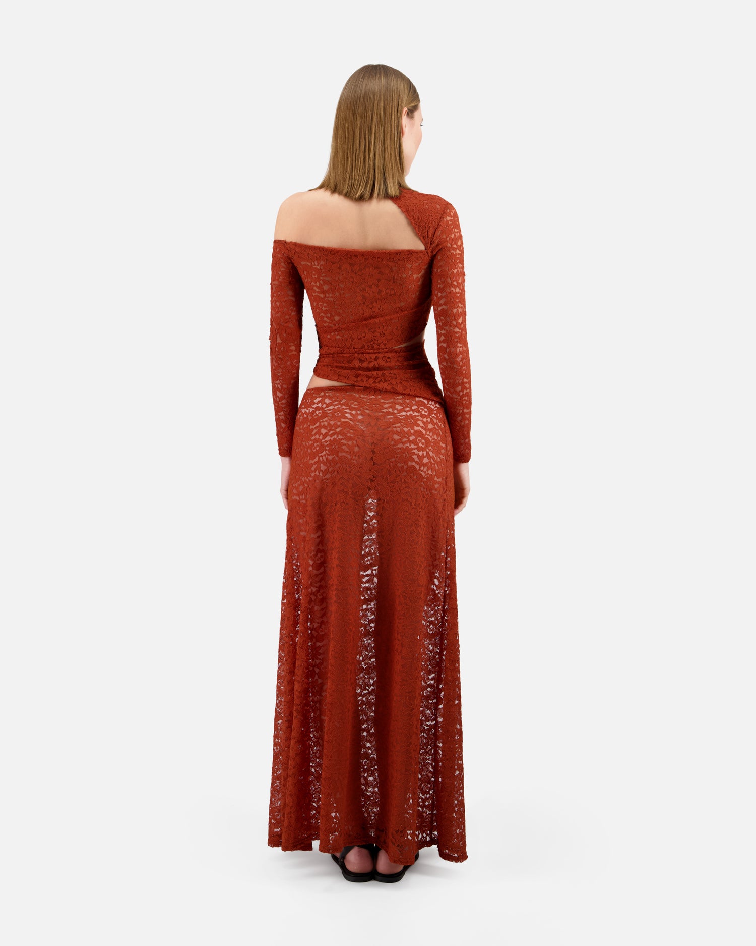 LONG DRESS IN LACE WITH ASYMMETRIC CUT-OUTS