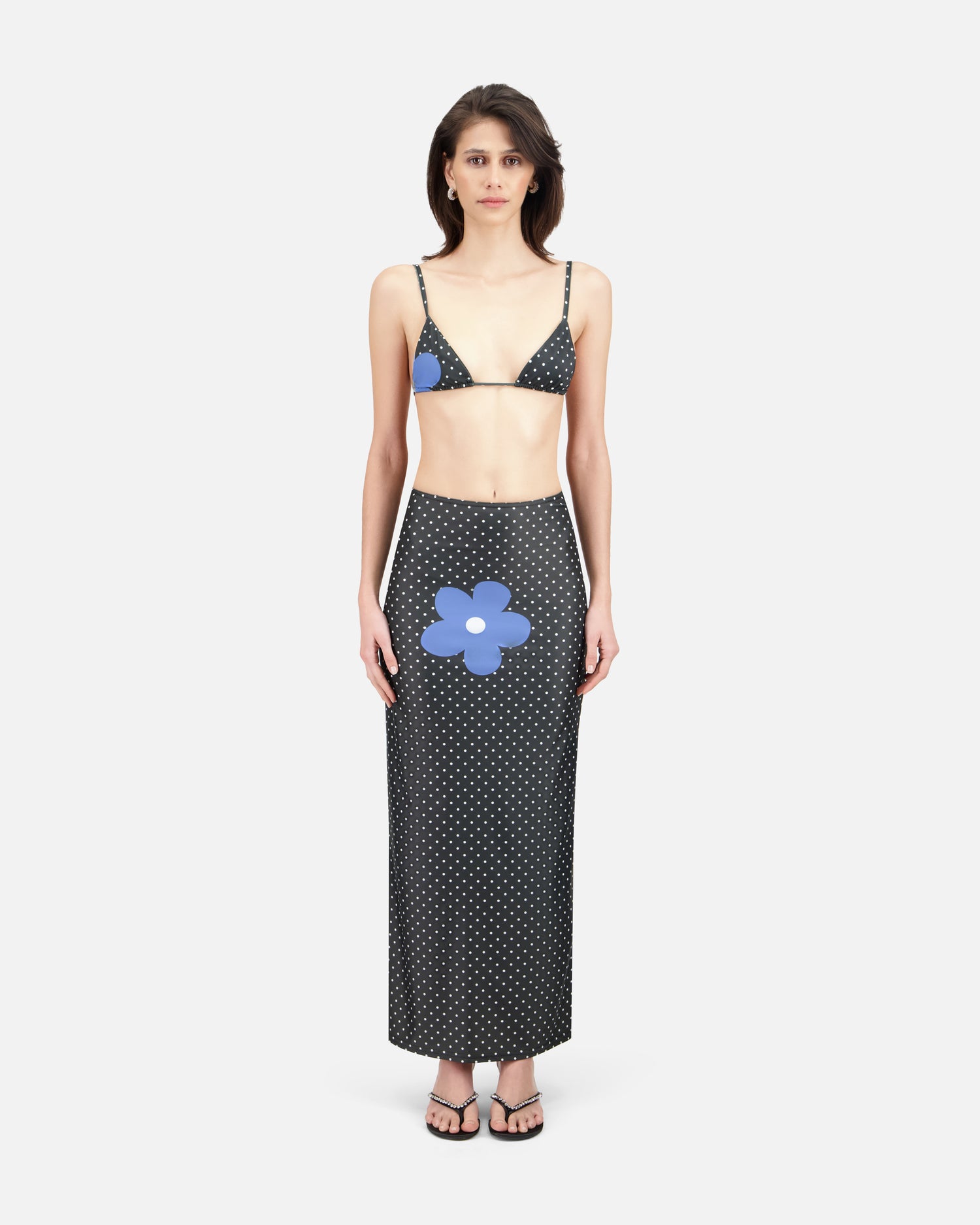 DOT AND FLOWER PRINTED TUBE SKIRT