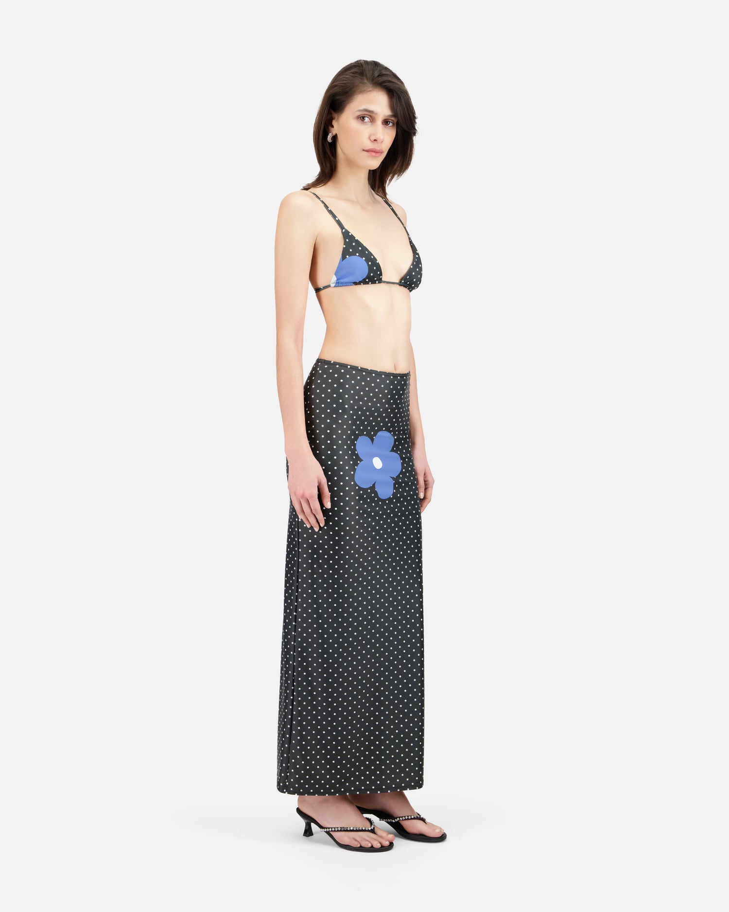 DOT AND FLOWER PRINTED TUBE SKIRT