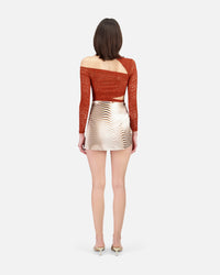 LONG SLEEVE LACE TOP WITH ASYMMETRIC CUT-OUTS