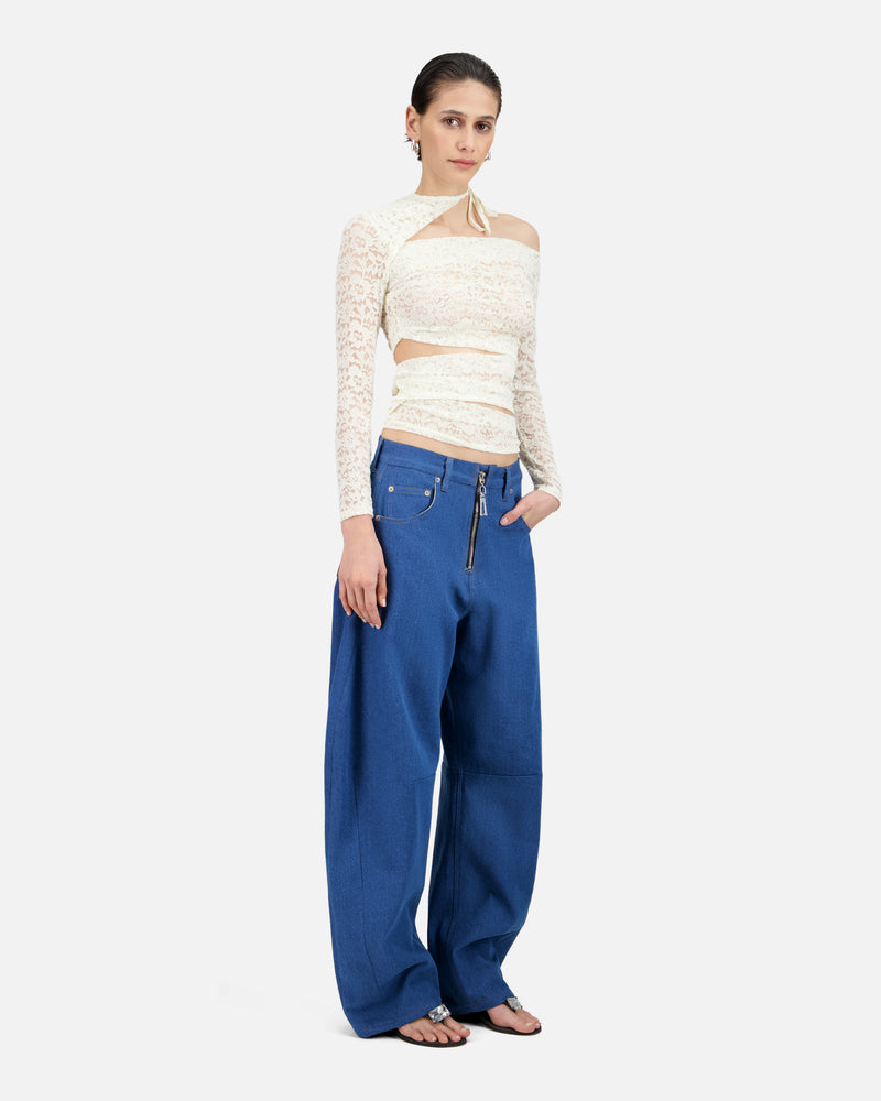 LONG SLEEVE LACE TOP WITH ASYMMETRIC CUT-OUTS